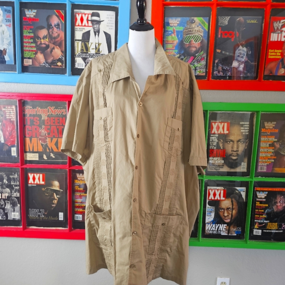 Khaki 6x Guaybara button down.